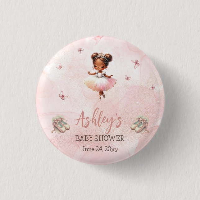 Cute Pink Little Ballerina Tutu Girl Baby Shower 1 Inch Round Button (Front)