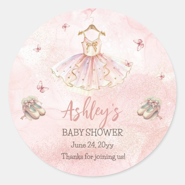Cute Pink Little Ballerina Tutu Girl Baby Shower Classic Round Sticker (Front)