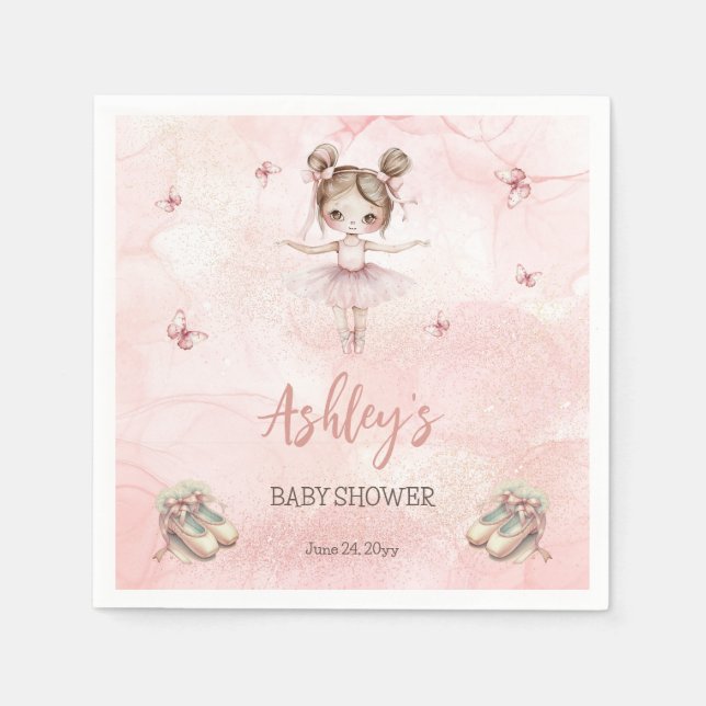 Cute Pink Little Ballerina Tutu Girl Baby Shower Napkin (Front)