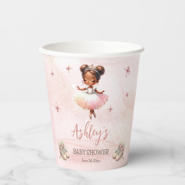 Cute Pink Little Ballerina Tutu Girl Baby Shower Paper Cups (Front)