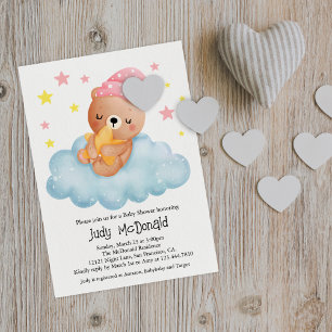 Cute Pink Little Bear Baby Shower  Invitation