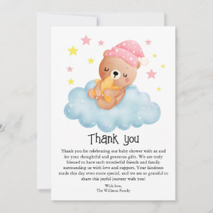 Cute Pink Little Bear Baby Shower Thank You Card