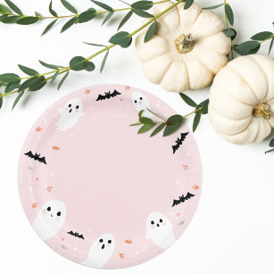 Cute Pink Little Boo Halloween Paper Plates