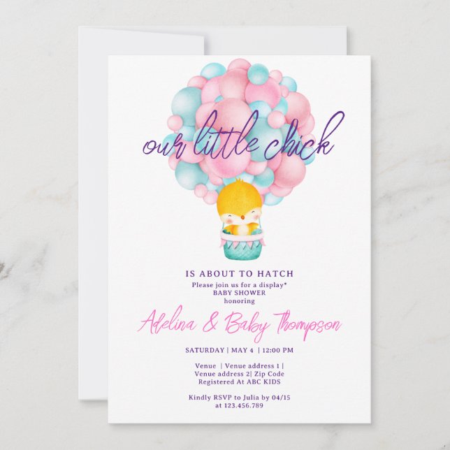 Cute Pink Little Chick About To Hatch Baby Shower Invitation (Front)