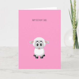Cute Pink Little Lamb Birthday Card
