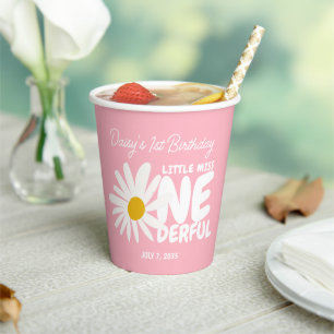 Cute Pink Little Miss ONEderful Daisy Birthday Paper Cups
