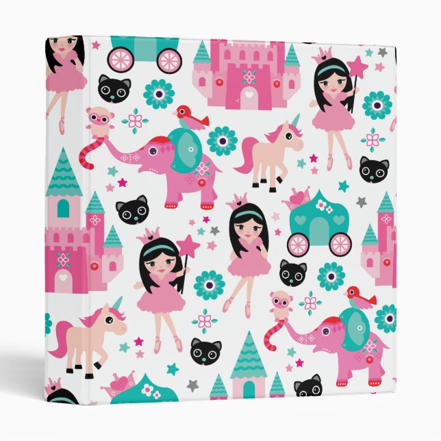 Cute Pink Little Princess Unicorn Magical Pattern Binder (Front/Spine)