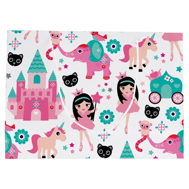 Cute Pink Little Princess Unicorn Magical Pattern Large Gift Bag (Back)