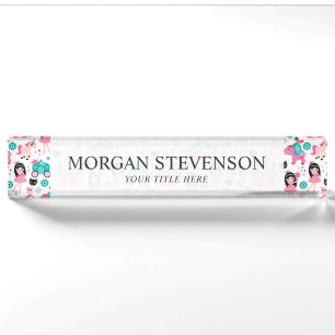 Cute Pink Little Princess Unicorn Magical Pattern Nameplate