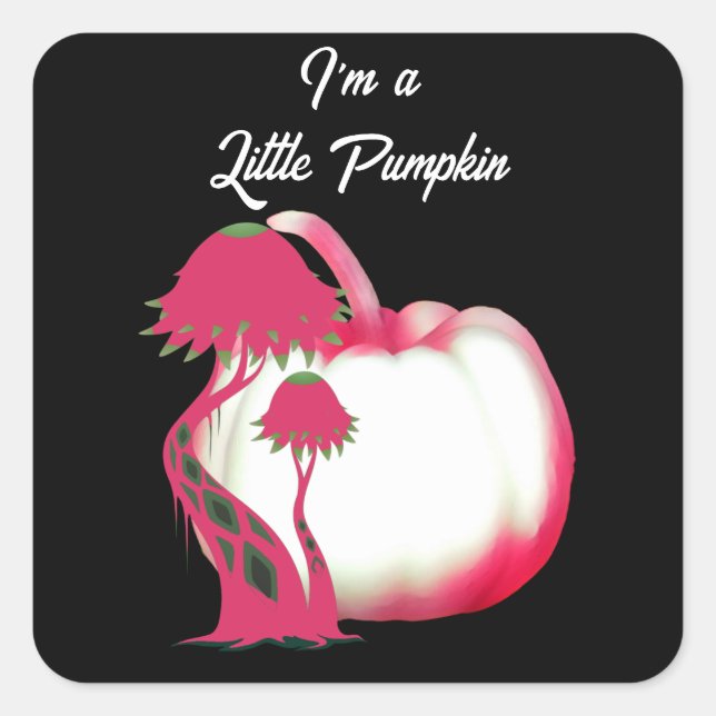 Cute Pink Little Pumpkin Halloween Fall Toadstool Square Sticker (Front)