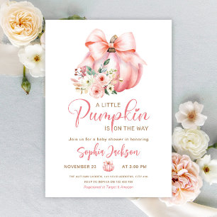 Cute Pink Little Pumpkins Baby Shower Invitation