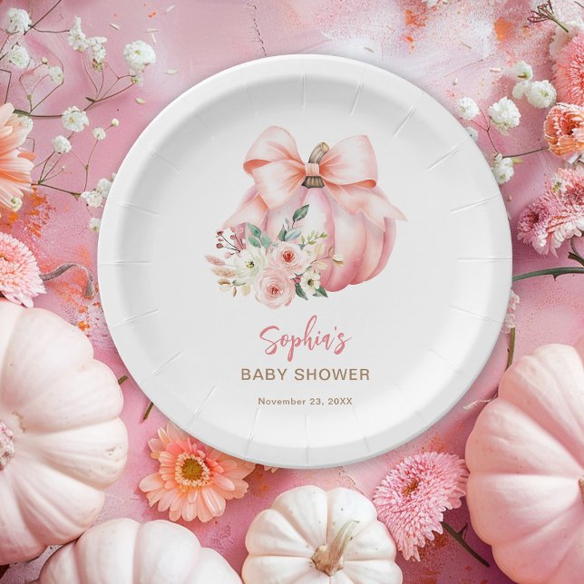 Cute Pink Little Pumpkins Baby Shower Paper Plate (Creator Uploaded)