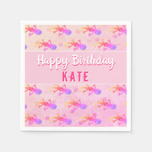 Cute Pink Lizard Gecko Girly Birthday Party Napkin