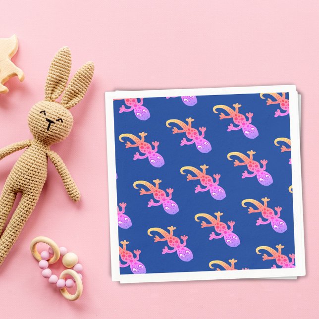Cute Pink Lizard Gecko Pattern Kids Birthday Napkin (Creator Uploaded)