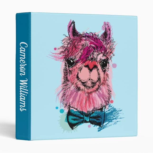 Cute Pink Llama | Add Your Name Binder (Front/Spine)