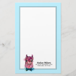 Cute Pink Llama   Add Your Name Stationery