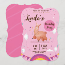 cute pink llama Birthday Invitation