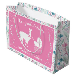 Cute Pink Llama Girl Baby Shower  Large Gift Bag