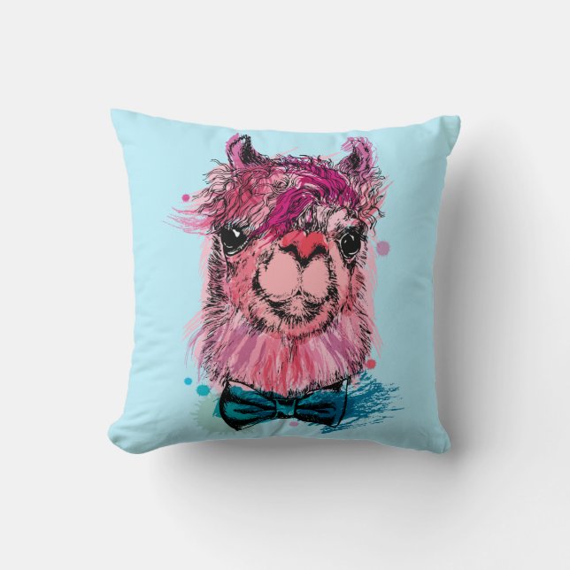 Cute Pink Llama Throw Pillow (Front)