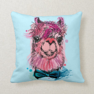 Cute Pink Llama Throw Pillow