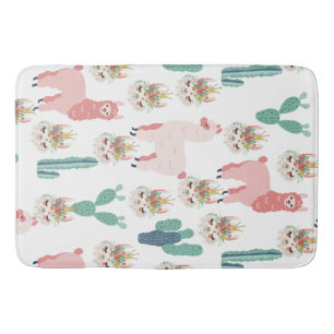 Cute Pink Llama's and Green Cactus Bath Mat