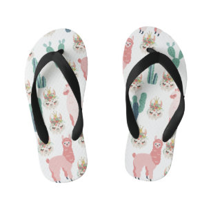 Cute Pink Llama's and Green Cactus Kid's Flip Flops