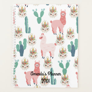 Cute Pink Llama's and Green Cactus Planner
