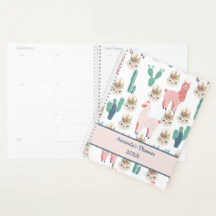 Cute Pink Llama's and Green Cactus Planner