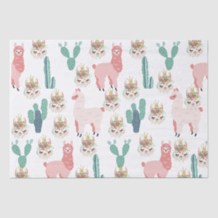 Cute Pink Llama's and Green Cactus Tissue Paper