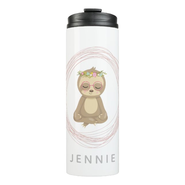 Cute Pink Lotus Yoga Sloth Design Personalized Thermal Tumbler (Front)