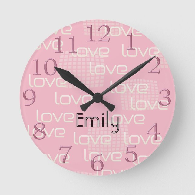 Cute Pink  Love Add Name Wall Clock (Front)