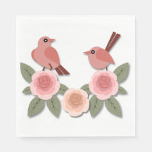 Cute Pink Love Birds and Flowering Roses