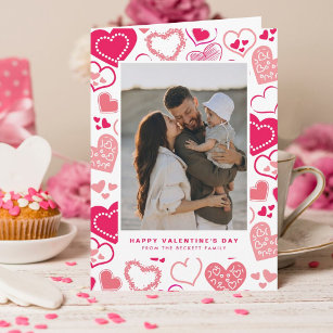 Cute Pink Love Hearts Photo Valentine's Day Holiday Card