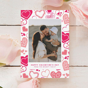 Cute Pink Love Hearts Photo Valentine's Day Holiday Card