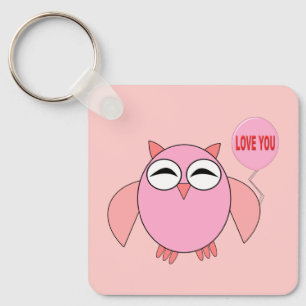 Cute Pink Love You Owl Custom Keychain