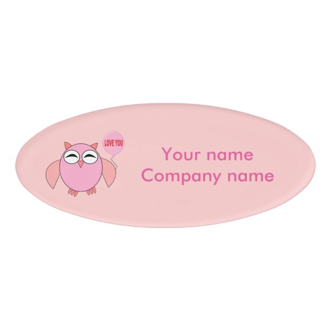 Cute Pink Love You Owl Custom Name Tag (Front)
