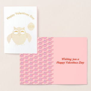 Cute Pink Love You Owl Foil Card