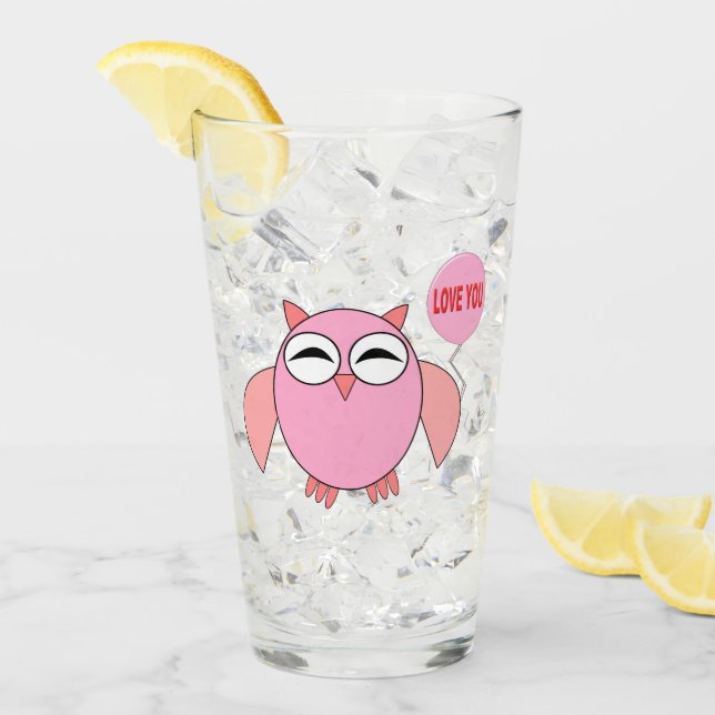 Cute Pink Love You Owl Glass (Front Ice)
