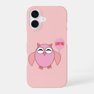 Cute Pink Love You Owl iPhone 16 Case