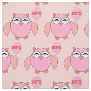 Cute Pink Love You Owl Patterned Craft Fabric