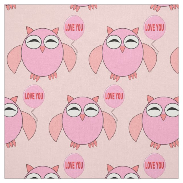 Cute Pink Love You Owl Patterned Craft Fabric (Swatch)
