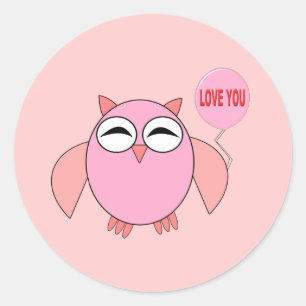 Cute Pink Love You Owl Stickers