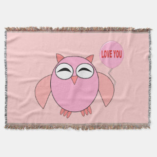Cute Pink Love You Owl Throw Blanket