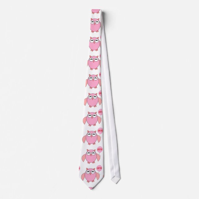 Cute Pink Love You Owl Tie (Front)