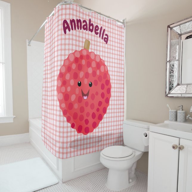 Cute pink lychee cartoon illustration (In Situ)