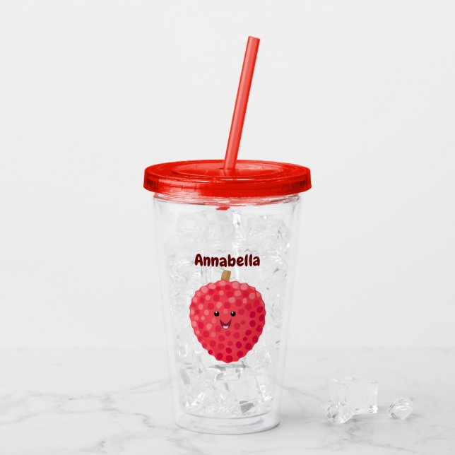 Cute pink lychee cartoon illustration acrylic tumbler (Back Ice)