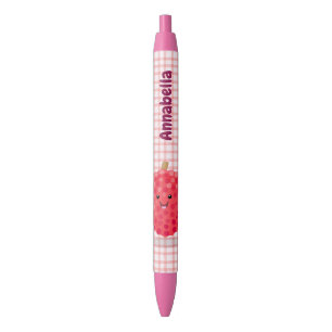 Cute pink lychee cartoon illustration black ink pen