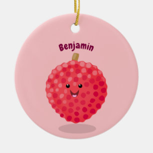Cute pink lychee cartoon illustration ceramic ornament