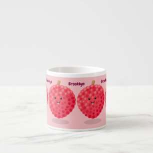 Cute pink lychee cartoon illustration espresso cup