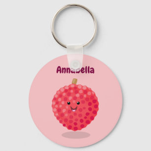 Cute pink lychee cartoon illustration keychain